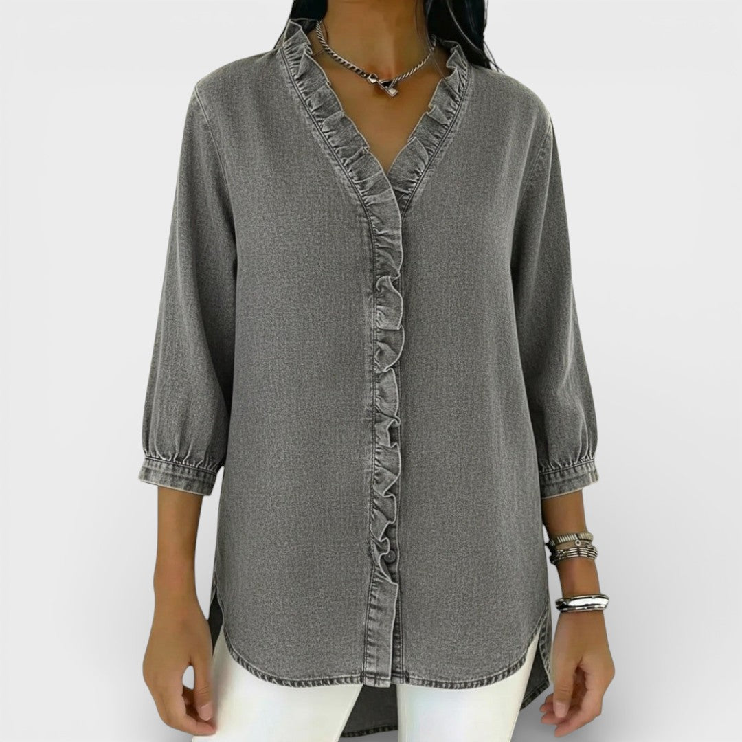 Heather ruffled blouse in Grey, view 9