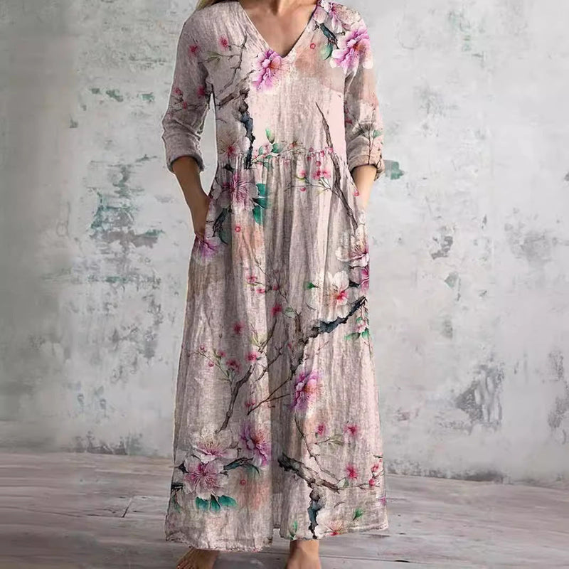 Caroline Floral Kaftan Dress in Pink, front view
