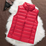 Isa red padded gilet, front view