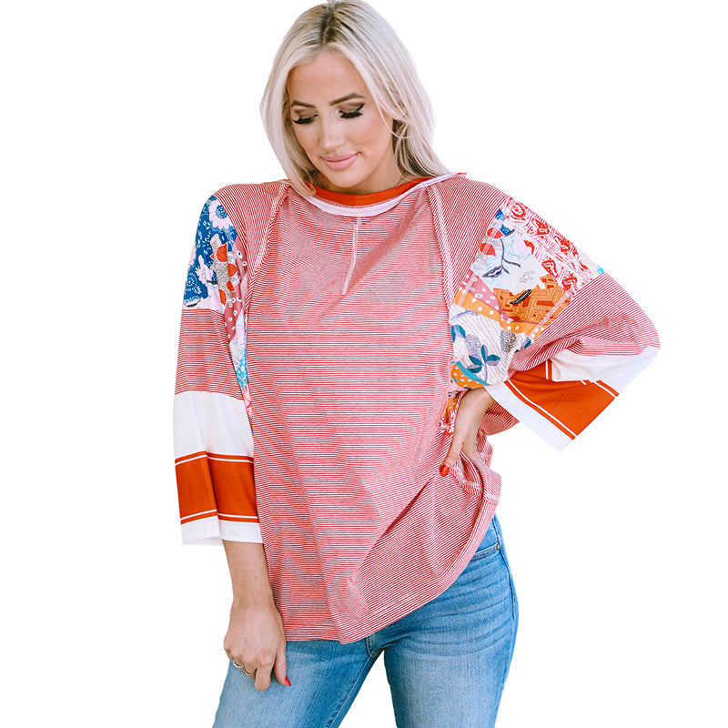 Bailey patchwork batwing top in Red, view 5