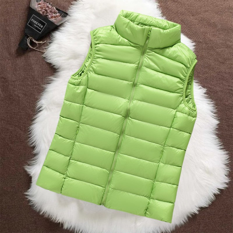 Isa green padded gilet, front view