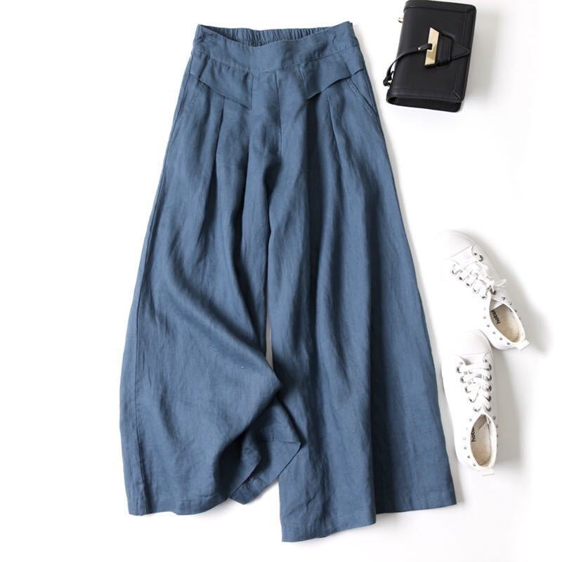 Audrey cropped wide-leg linen blend trousers in Midnight Blue, view 12