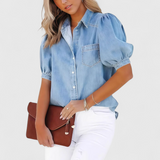 Regina puff sleeve blouse in Blue, front view