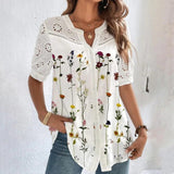 Vivian lace detail printed blouse in Red Flowers, view 2