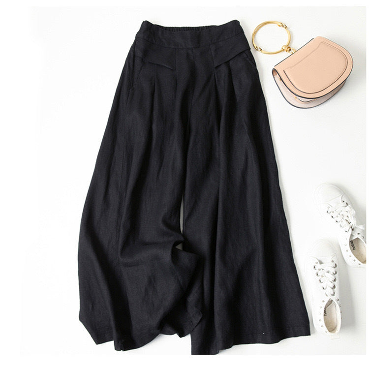 Audrey cropped wide-leg linen blend trousers in Classic Black, view 15