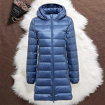 Helsa long indigo puffer jacket, view 2