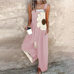 Comfortable Large Daisy Print Dungarees in Pink, view 11