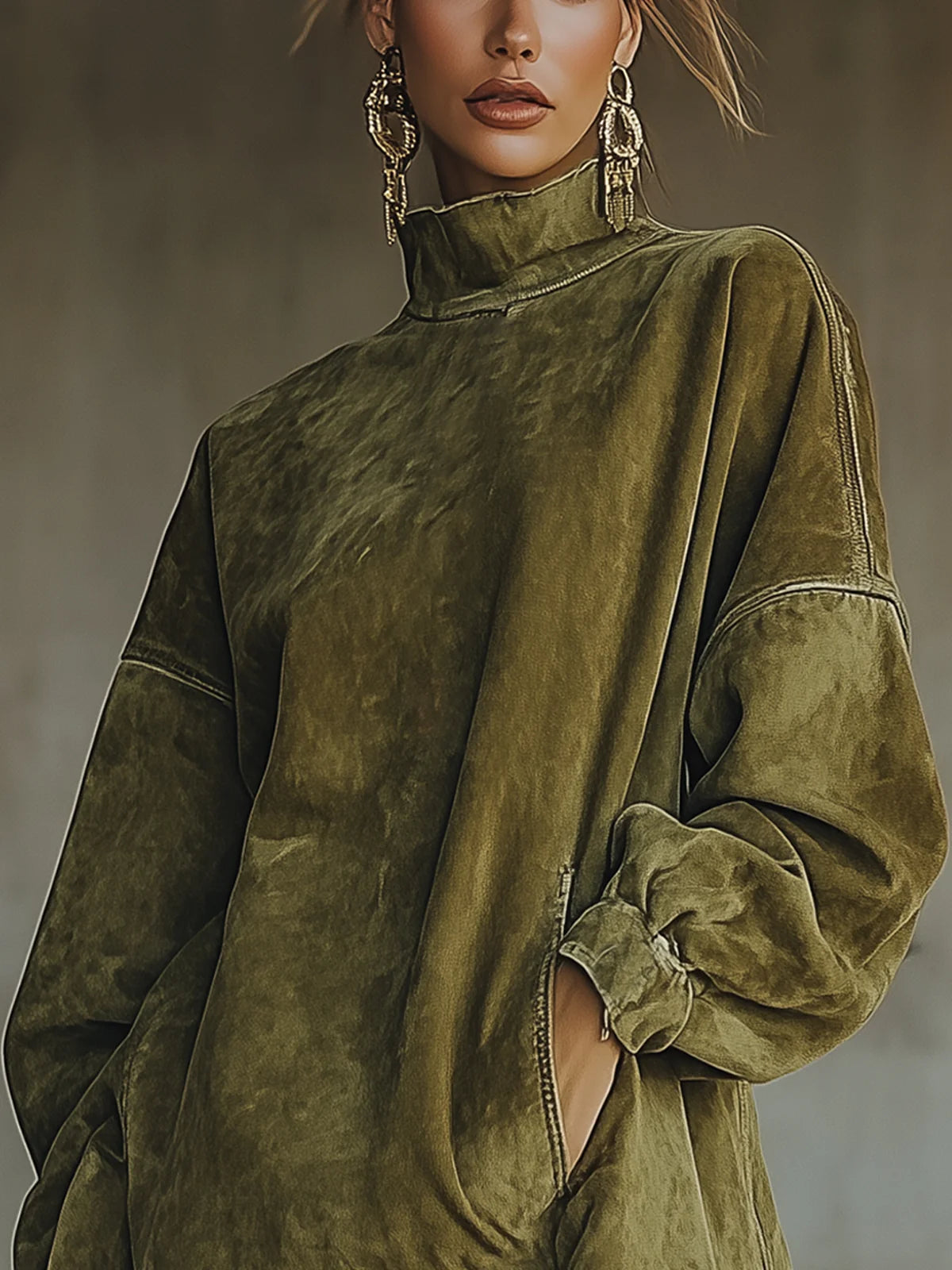 Darcie Suede Fringe Turtleneck Dress, view 5