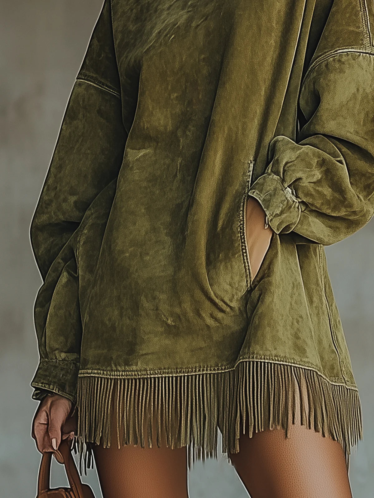 Darcie Suede Fringe Turtleneck Dress, view 6