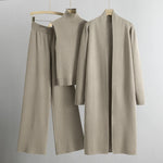 Linda three-piece cardigan, top and trouser set in Beige, front view
