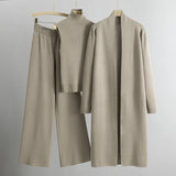 Linda three-piece cardigan, top and trouser set in Beige, front view
