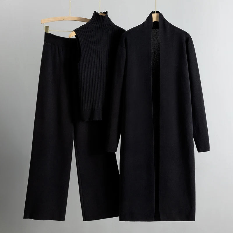 Linda three-piece cardigan, top and trouser set in Black, view 4