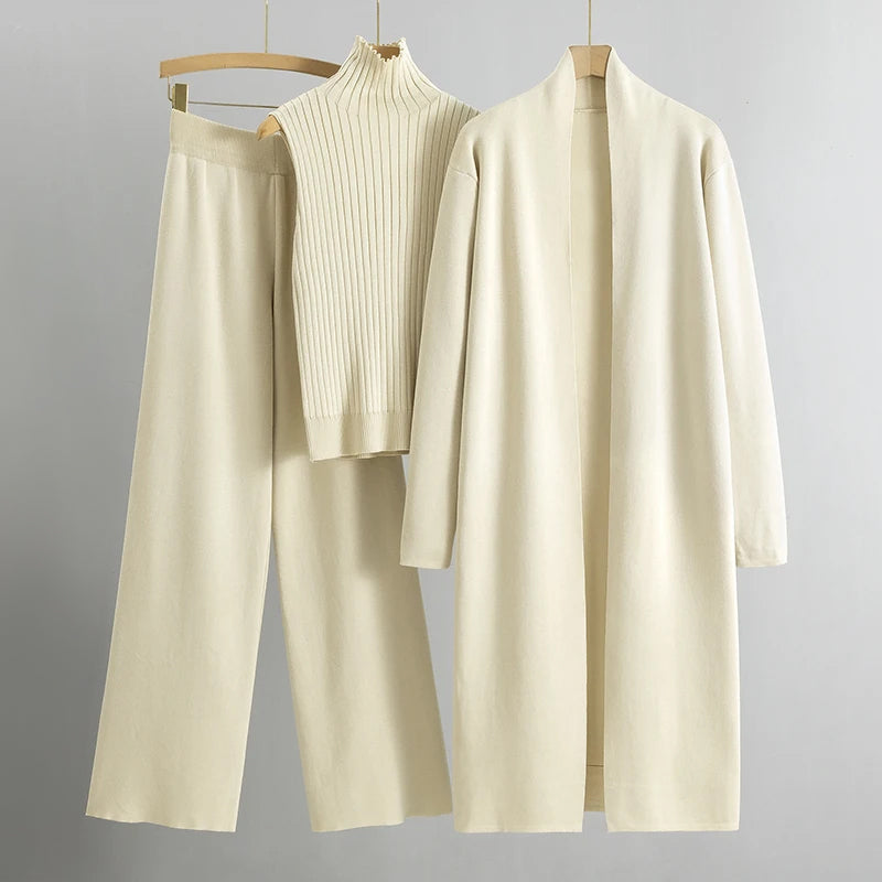 Linda three-piece cardigan, top and trouser set in White, view 6