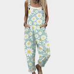 Comfortable Mint Daisy Print Dungarees, front view