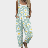 Comfortable Mint Daisy Print Dungarees, front view