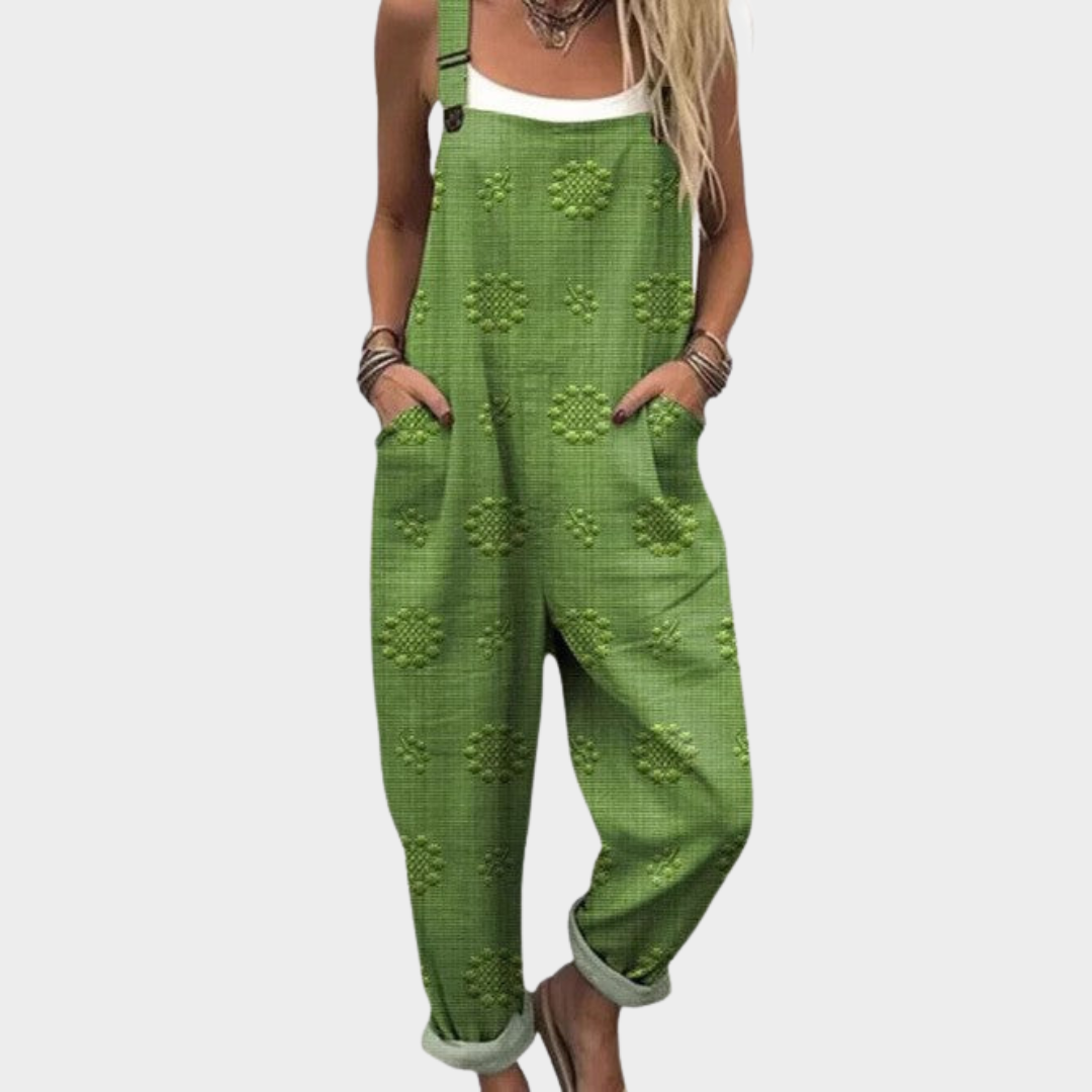 Comfortable Green Textured Dungarees, front view