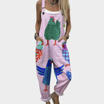 Comfortable Pink Hen Print Dungarees, front view