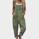 Mushroom print dungarees, front view