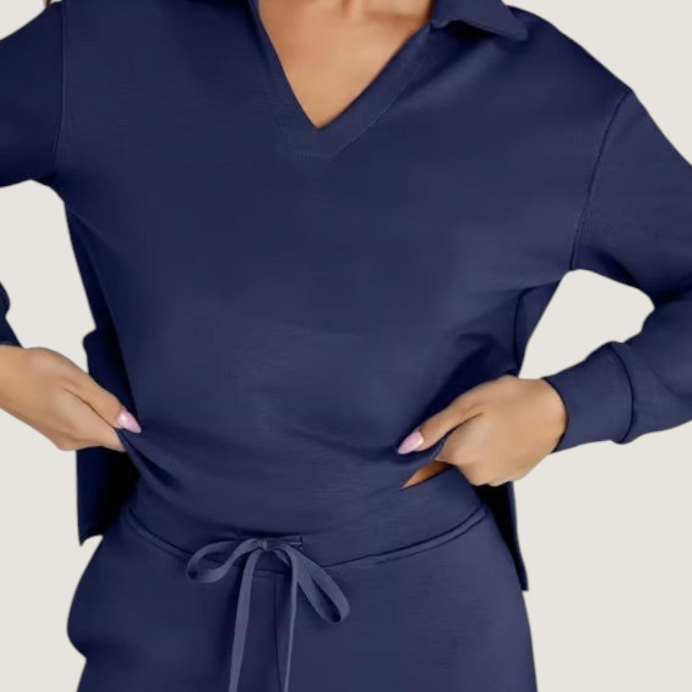 Freya polo collar lounge set in Navy Blue, view 7