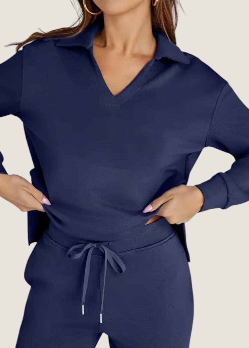 Freya polo collar lounge set in Navy Blue, view 7