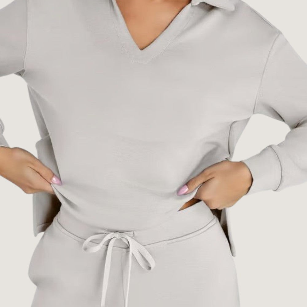 Freya polo collar lounge set in Grey, view 9