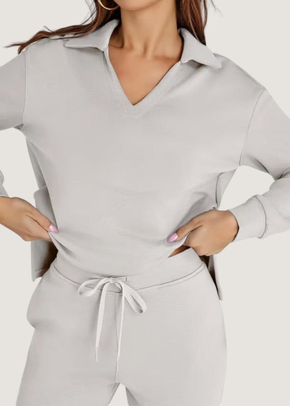 Freya polo collar lounge set in Grey, view 9