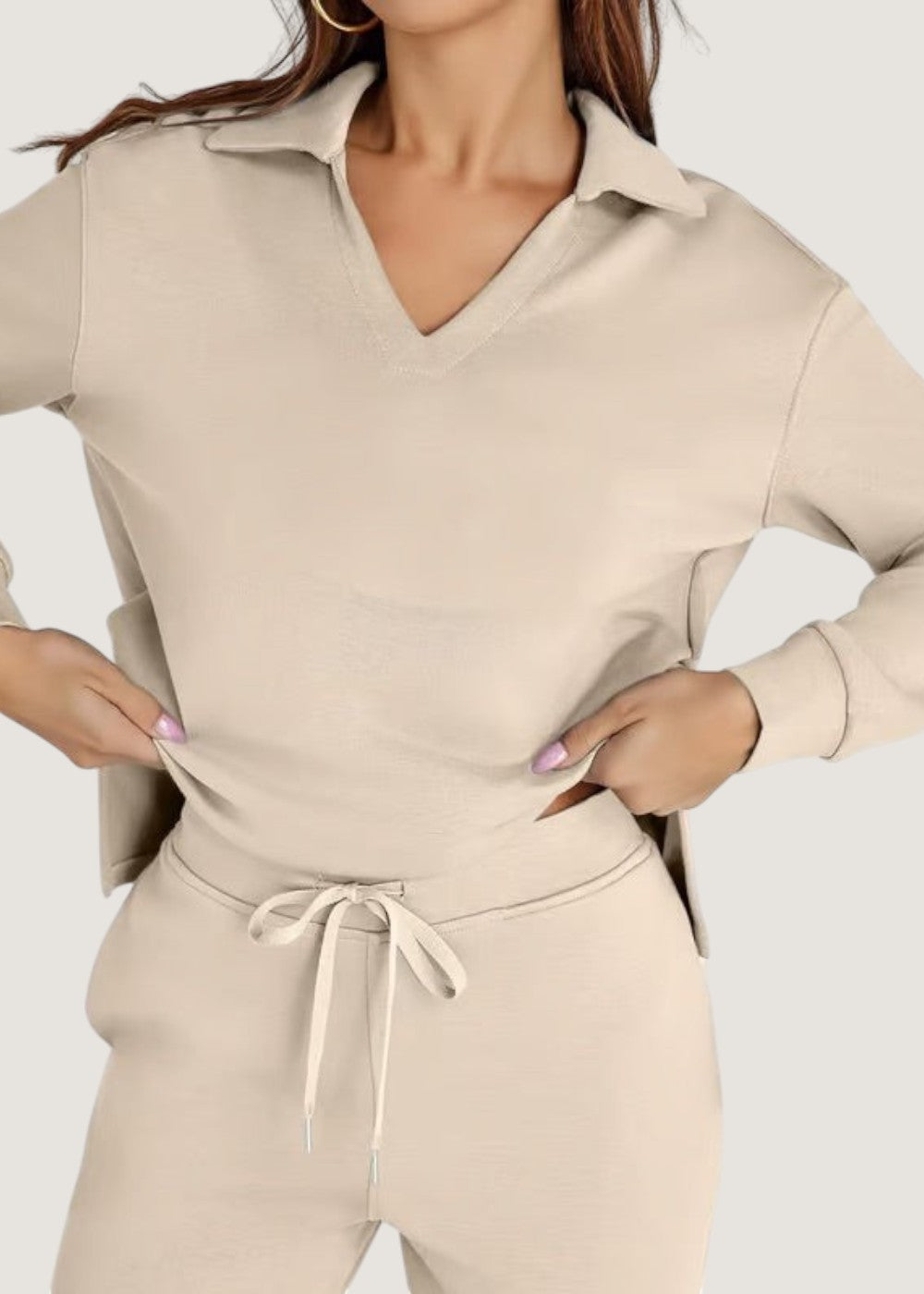 Freya polo collar lounge set in Khaki, view 11