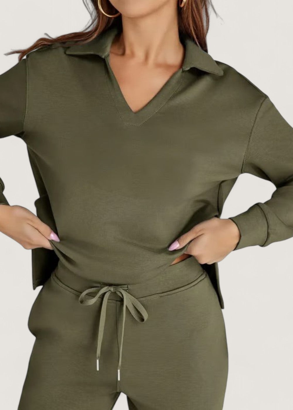 Freya polo collar lounge set in Olive Green, view 5