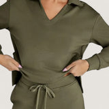 Freya polo collar lounge set in Olive Green, view 5