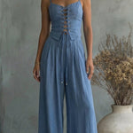 Mika summer top and wide-leg trouser set in Blue, view 2