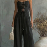 Mika summer top and wide-leg trouser set in Black, view 3