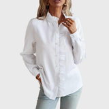 Agnete striped ruffle front blouse in White, view 3