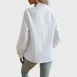 Agnete striped ruffle front blouse, view 4