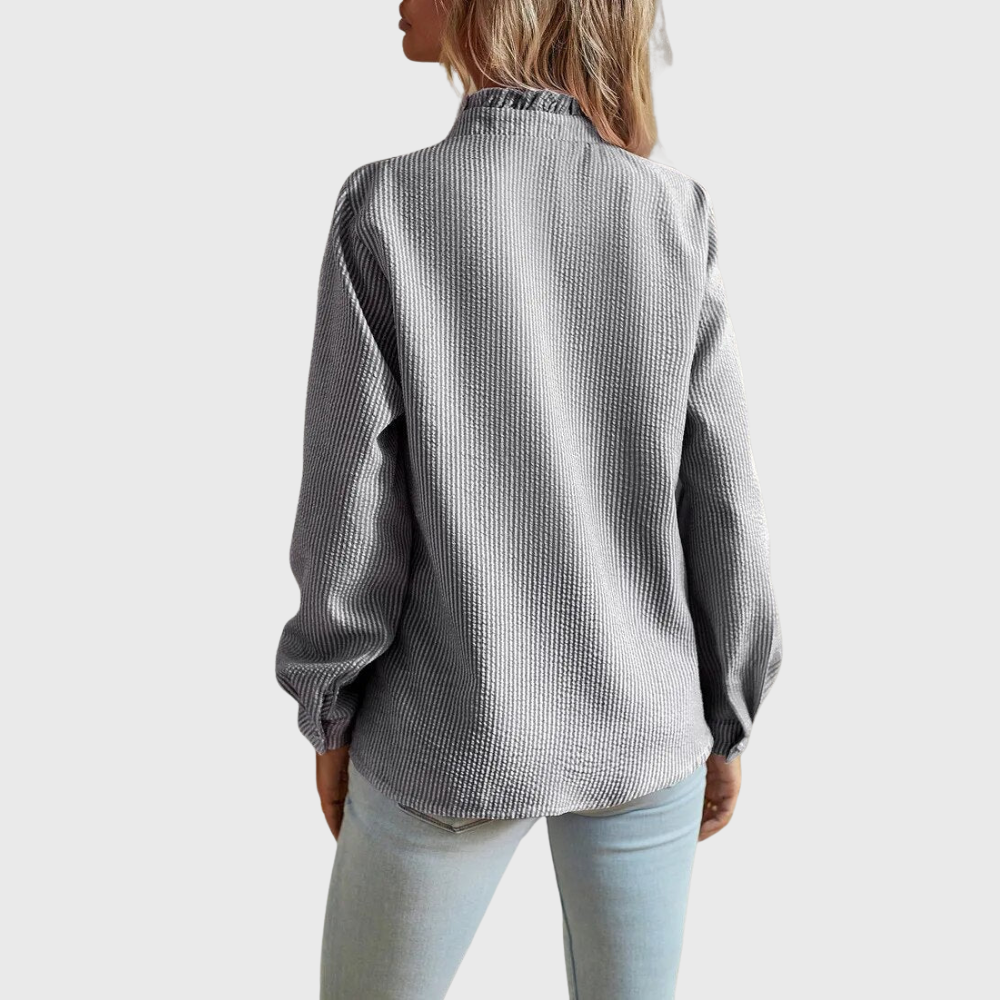 Agnete striped ruffle front blouse, view 6