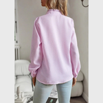 Agnete striped ruffle front blouse, view 8