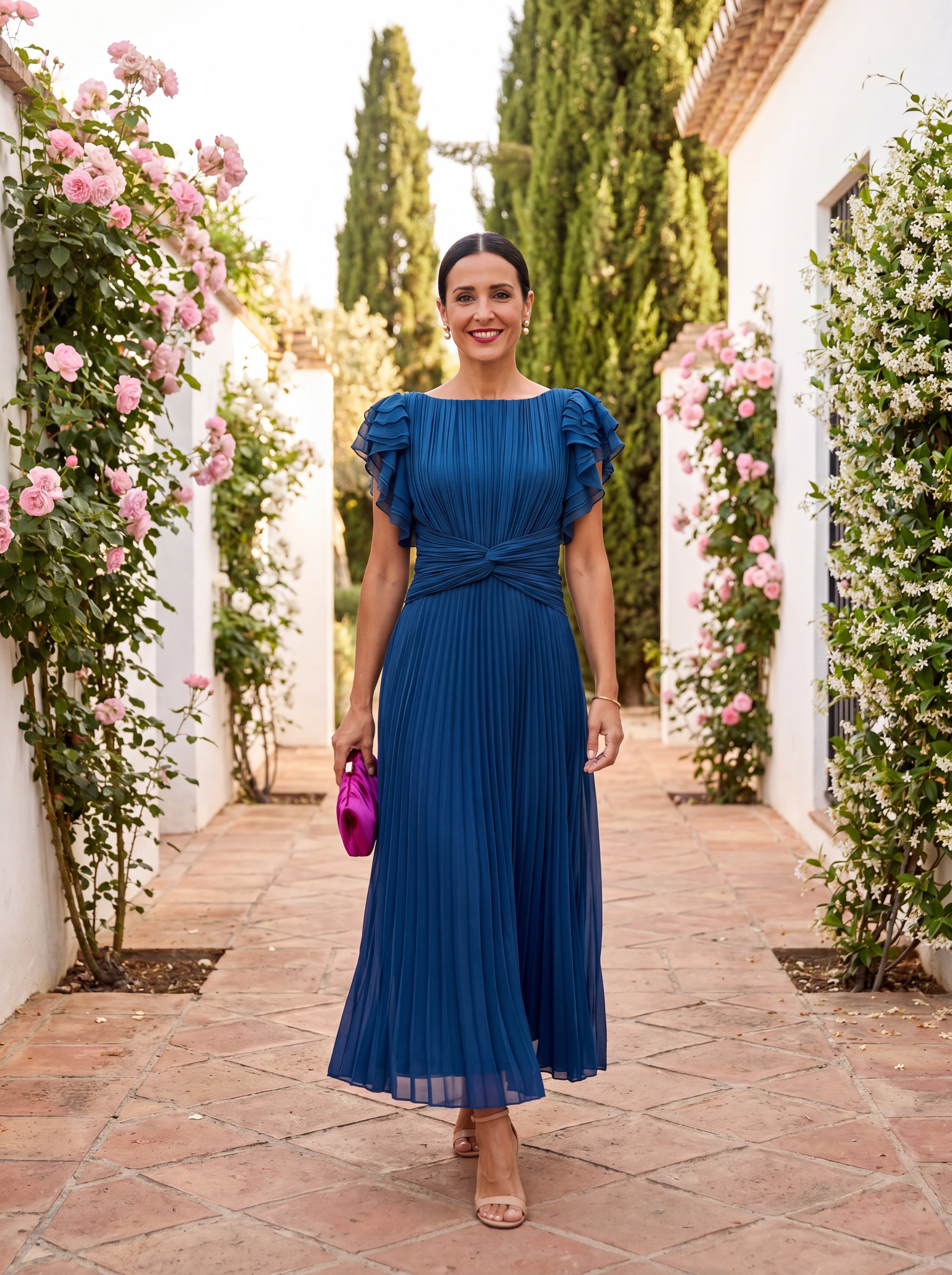 Seraphina pleated maxi dress in Blue, view 7