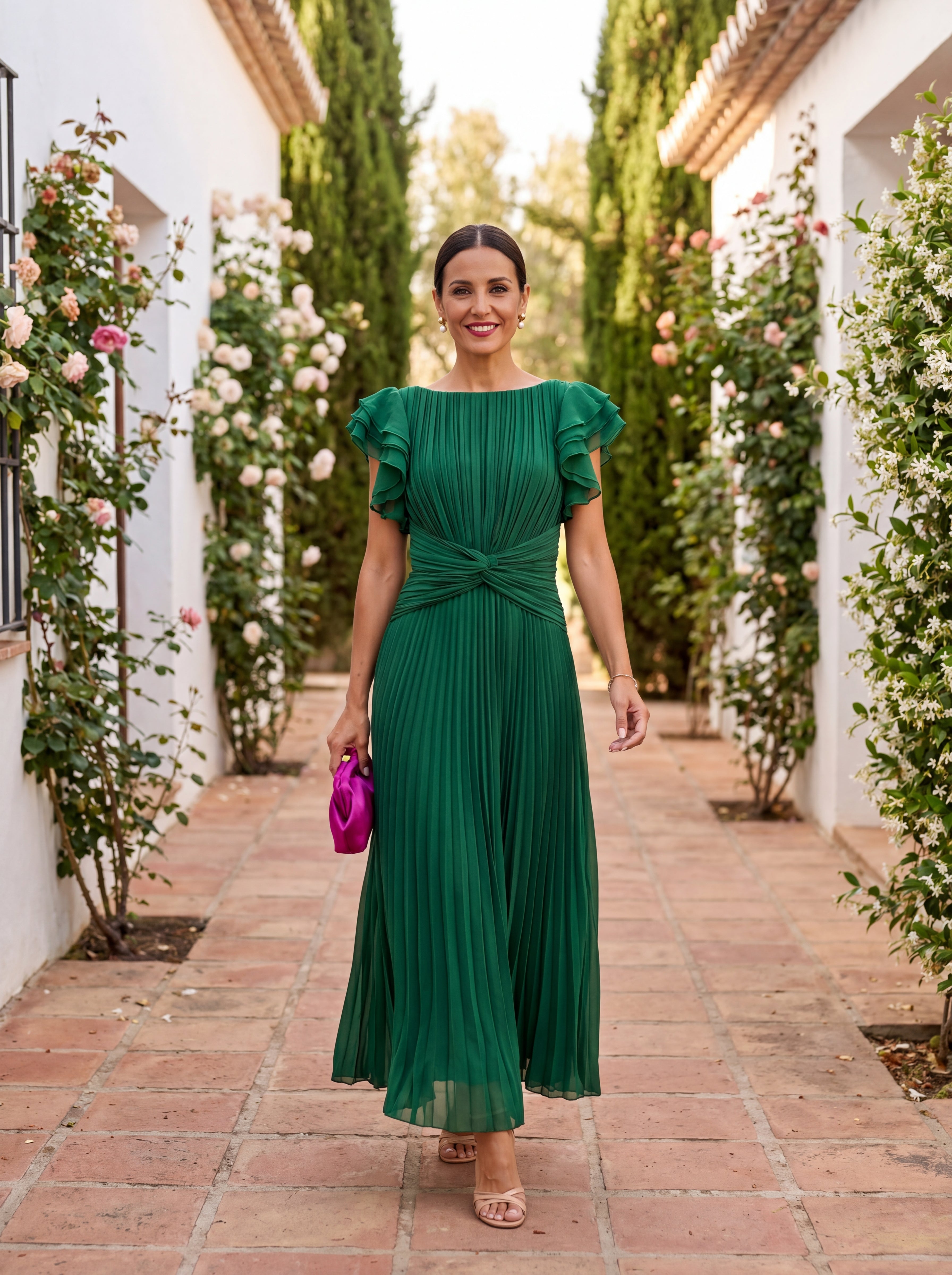 Seraphina pleated maxi dress in Green, view 8