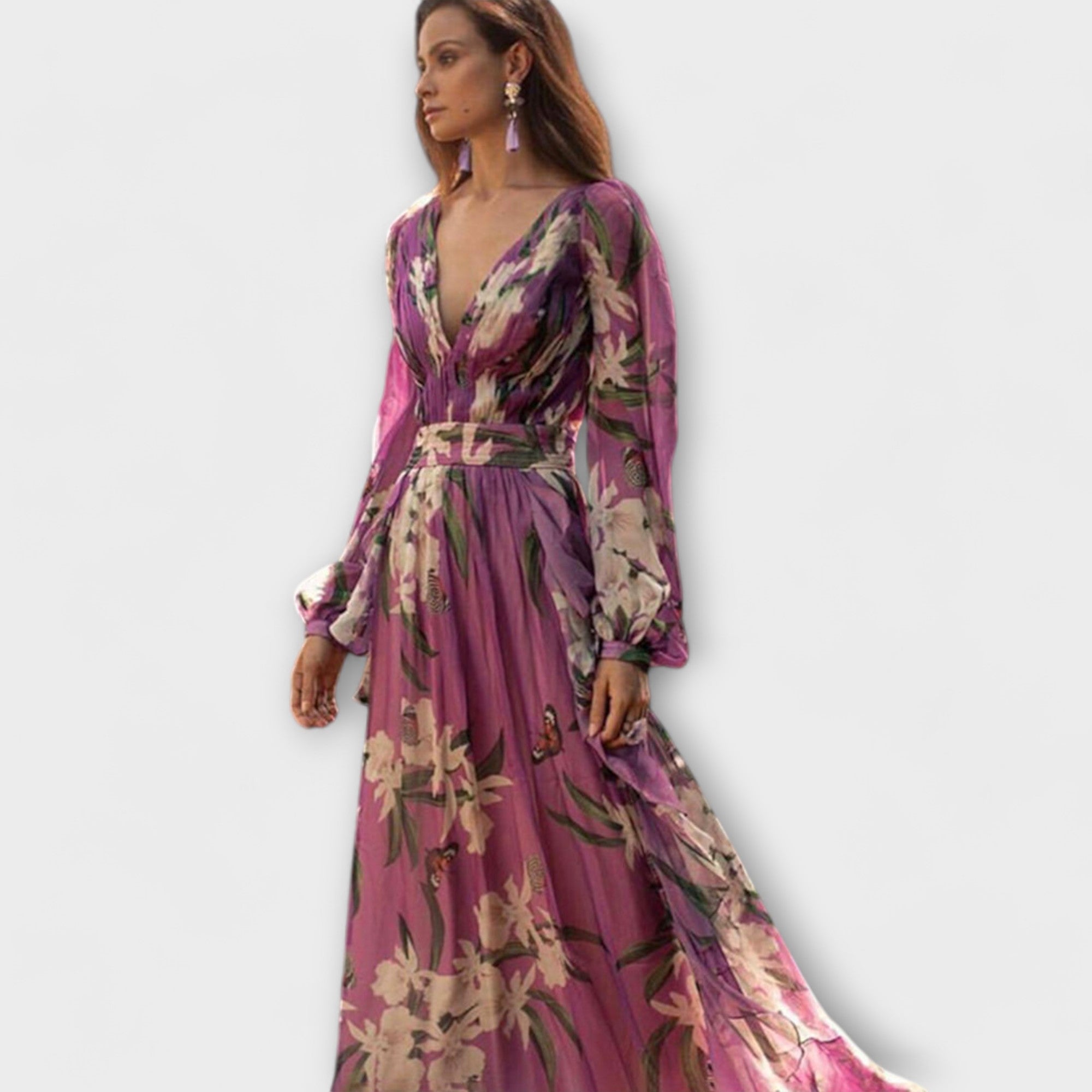 Elegant floral maxi dress, front view