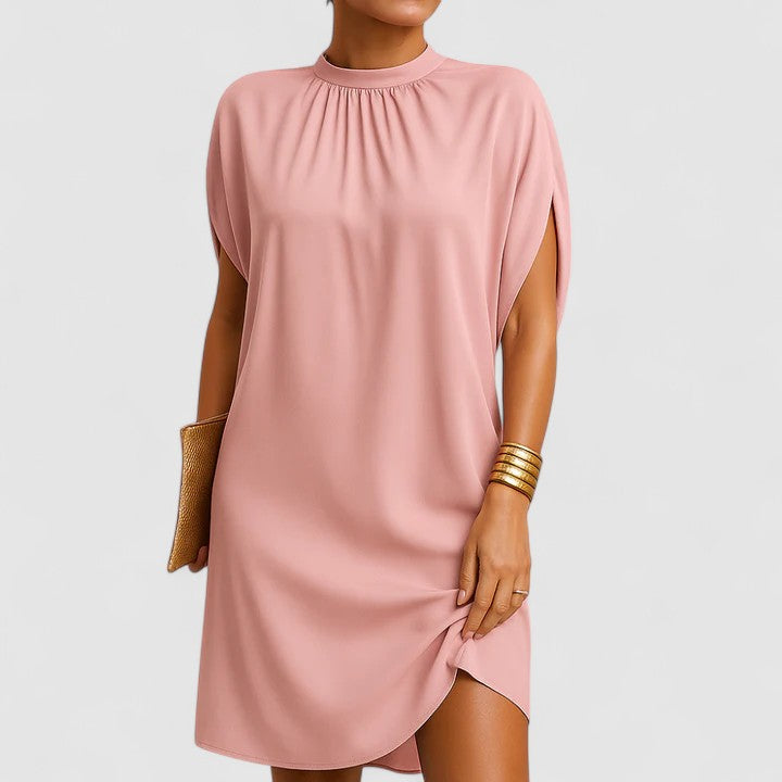 Larissa cut out shoulder dress in Pink, front view