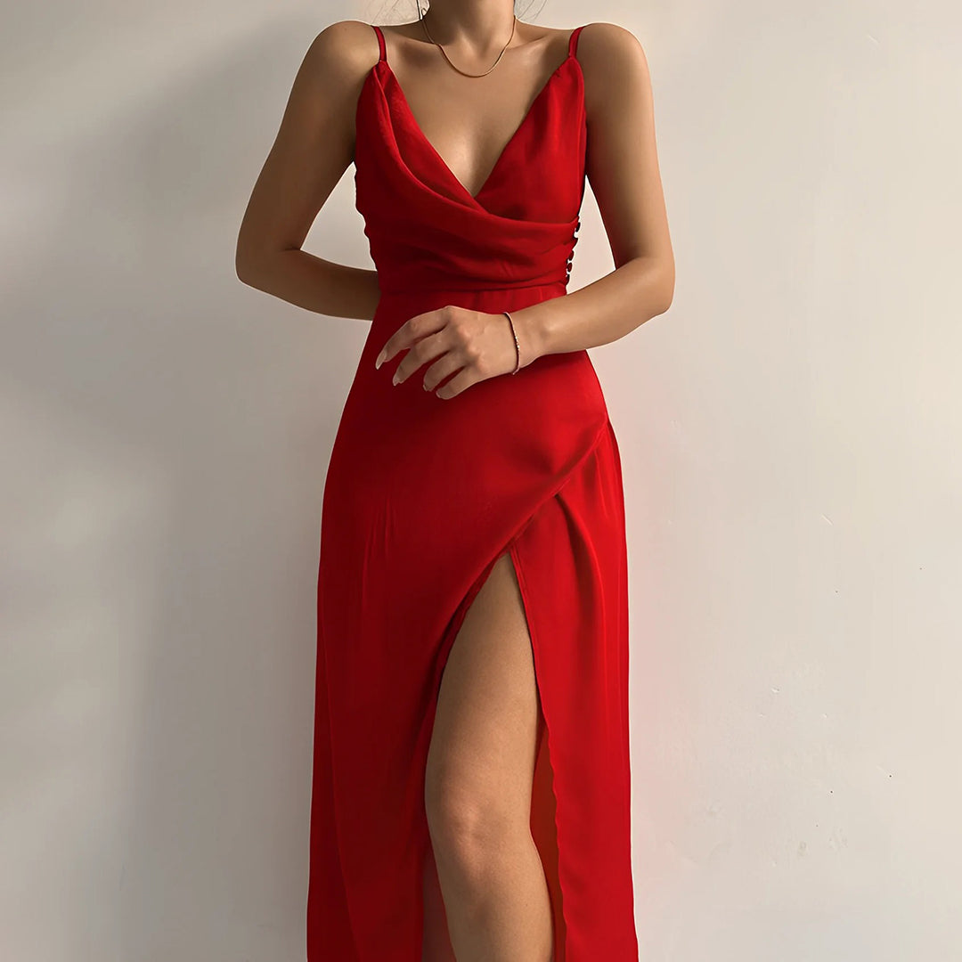 Carina Draped Evening Gown in Red, view 4