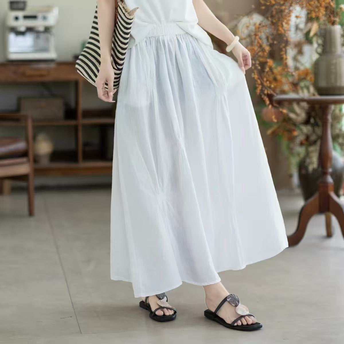 Flowy maxi skirt with pintuck detail in White, view 3