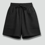 Relaxed high waist drawstring shorts with patch pockets, view 2
