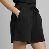 Relaxed high waist drawstring shorts with patch pockets, view 4