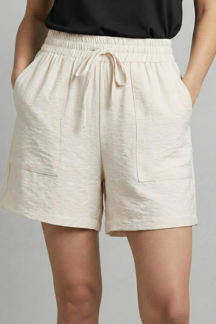 Relaxed high waist drawstring shorts with patch pockets in White, view 7