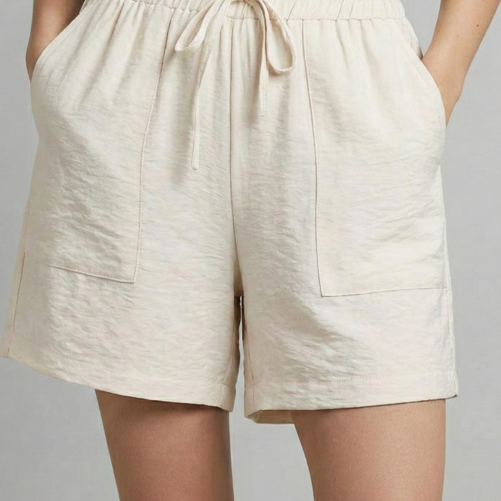 Relaxed high waist drawstring shorts with patch pockets in White, view 7