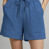Relaxed high waist drawstring shorts with patch pockets in Blue, view 8