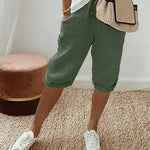 Relaxed linen cropped drawstring trousers in Green, view 3