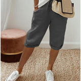 Relaxed linen cropped drawstring trousers in Grey, view 6