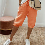 Relaxed linen cropped drawstring trousers in Orange, view 7