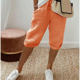 Relaxed linen cropped drawstring trousers in Orange, view 7